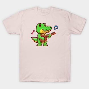 Cute Crocodile Playing Guitar Cartoon T-Shirt